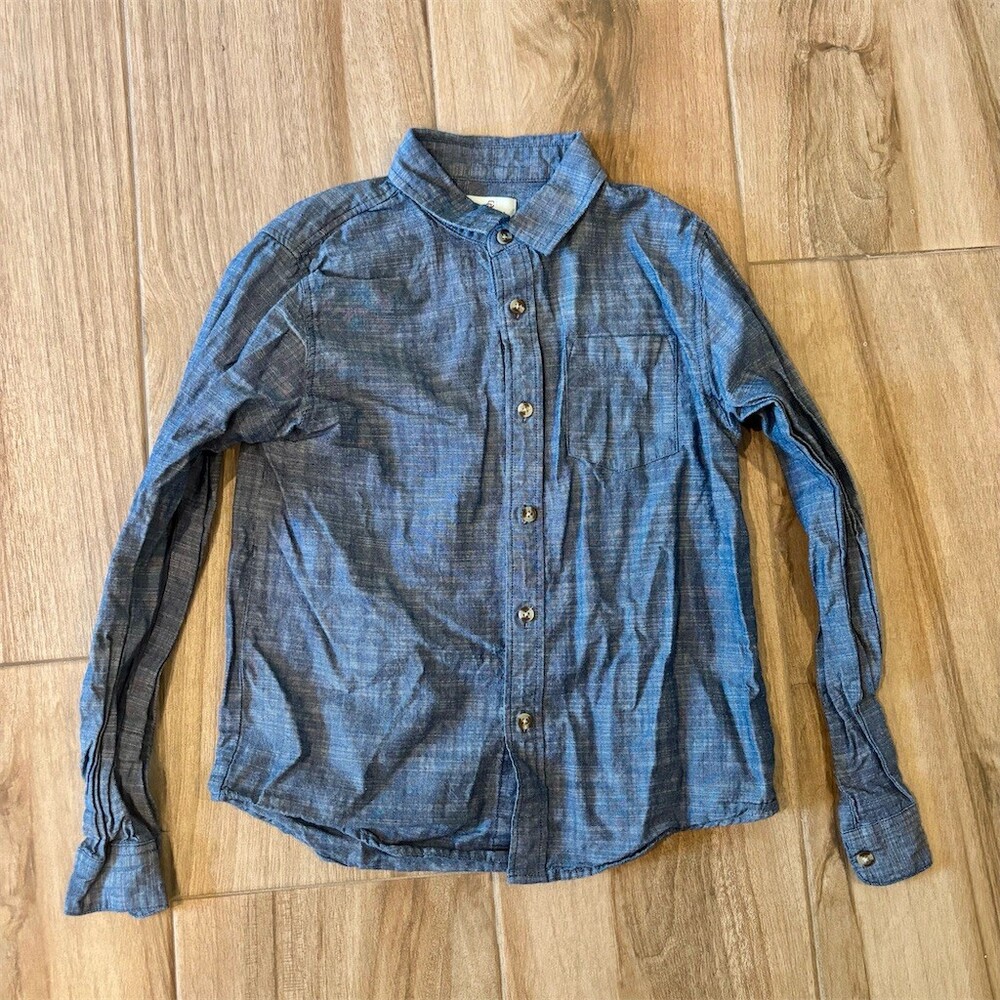 Class Club Button-Up Shirt Girls 10/12 Blue Chambray Long Sleeve Collared
